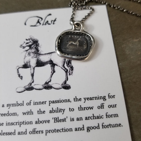 Horse Wax Seal Necklace - antique order wax seal jewelry Overcome Obstacles horse jumping Rise To Occasion by RQP Studio