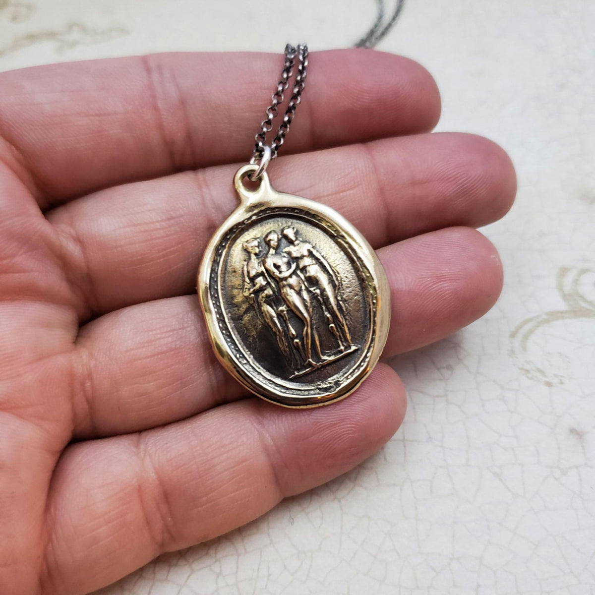 The Three Graces Wax Seal Necklace outlet - symbolic of Beauty, Charm & Creativity - Sterling Silver Wax Seal Jewelry