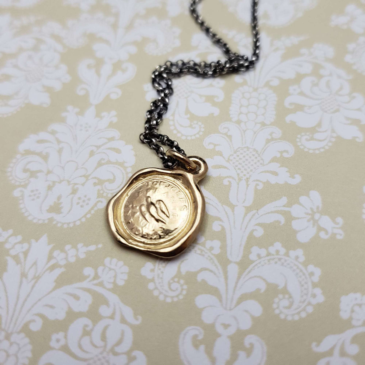 skull and hearts gold wax seal necklace charm - til death us do part